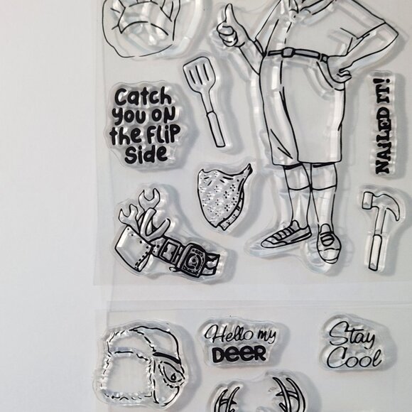 #65 Stamp Set Funny Man Birthday Fishing Grilling Chef Tools Hunting - Picture 5 of 6